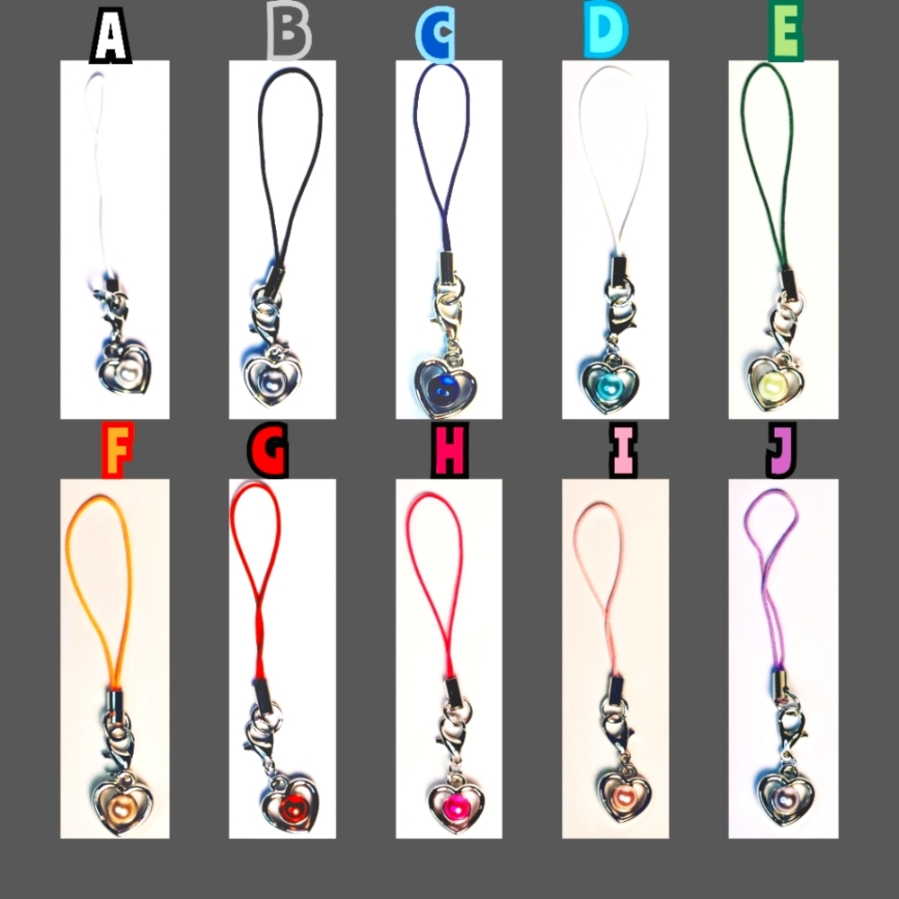 2 Phone Straps with Heart Charm - Choice Of Any 2 Phone Lanyard with Pearl Charm